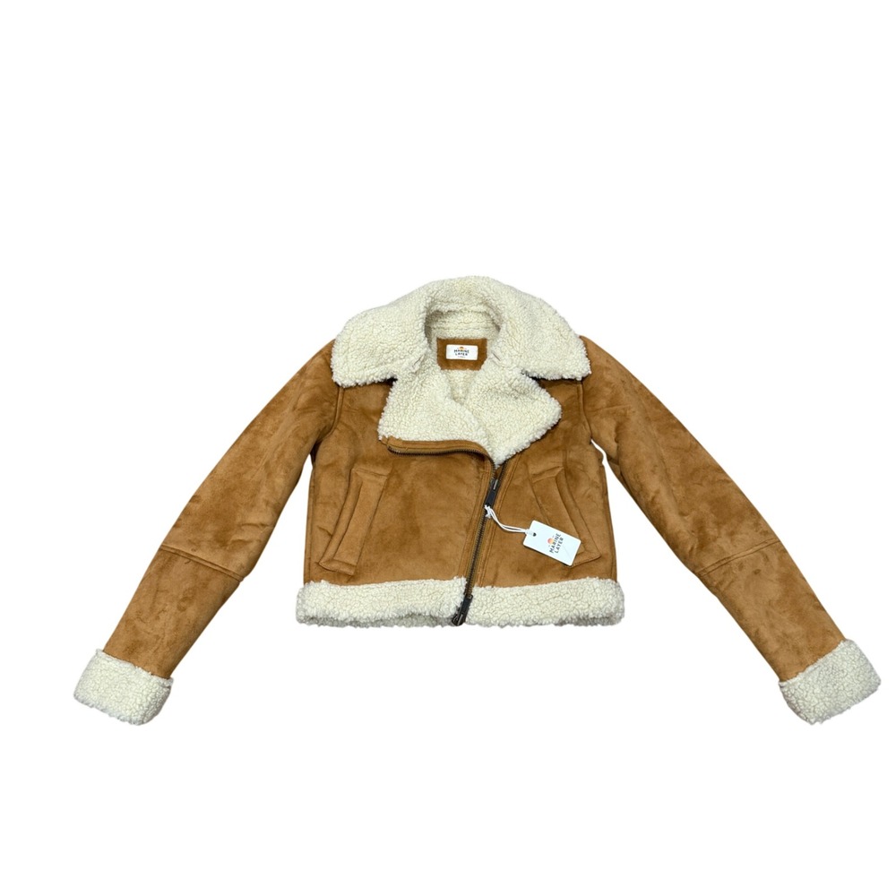 Marine Layer Faux Suede Sherpa Fleece Moto Jacket Chestnut XS NWT Casual Cozy - Picture 2 of 10